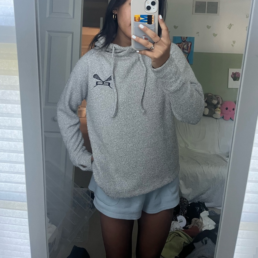soft gray fleece lacrosse hoodie